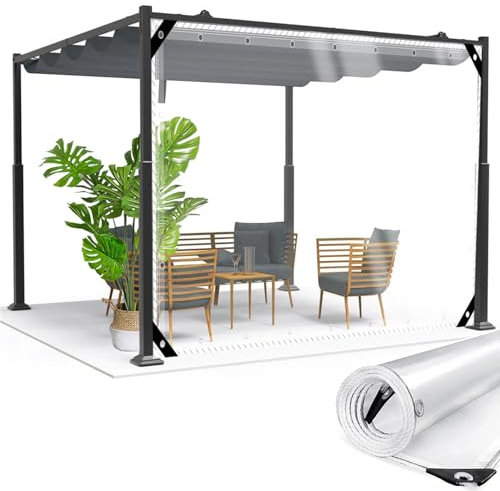 Transparente Plane wasserdichte mit Ösen,Strapazierfähige Vordächer, PVC 0,35mm Regenschutz Abdeckplane für Pflanzen Gewächshaus Pet Hutch Dach,Carport Terrasse Veranda Seitenwände,3x5m