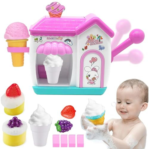 Bubble Bath Toys for Toddlers 1-5 Years - Ice Cream Foam Maker & Bubble Machine for Bathtub, Pretend Play Water Toys for Kids Ages 3-8, Birthday Gifts for Girls & Boys