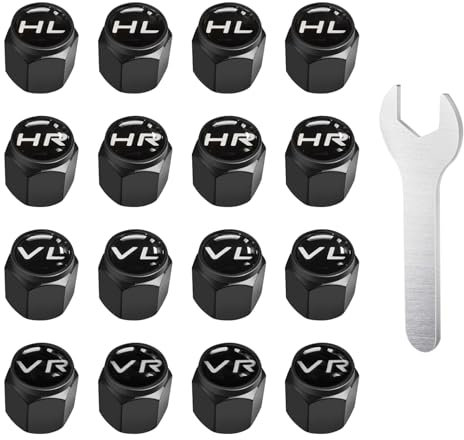 PAYFULLY Ventilkappen Auto mit Beschriftung, 16 Stück Auto Ventilkappen mit Schraubenschlüssel, Autoventil Kappe für PKW, SUV, Wohnmobile und Motorräder