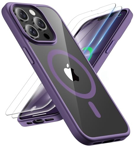 ORETECH Magnetica Cover per iPhone 13 Pro Max [Compatibile con MagSafe]con[2 Vetro Temperato],Custodia Protettiva Antiurto Protezione Militare Custodia iPhone 13 Pro Max,Viola Scuro