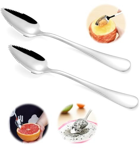 ZMDMAH Cuchara de pomelo, cuchara de kiwi plateada de acero inoxidable, cuchara con dientes, cuchara de fruta, cuchara de postre, apto para lavavajillas, para kiwi, manzanas, pomelos