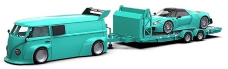 YRXIAO Modellbausatz Auto 1:64 Für VW T1 Van + 918 Tiffany Blue Painting Anhänger-Set Legierung Automodell Anhänger-Set Für Sammlung Limited Edition Für Wohndekorationen