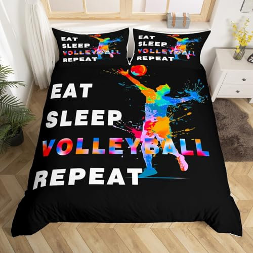 Homemissing Volleyball Bettwäsche Set 135x200cm Kinder Ball Gaming für Jungen Mädchen Essen Schlaf Volleyball Bettbezug Set Sport Thema Betten Set