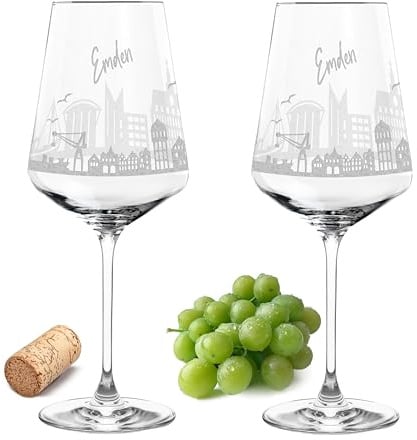 Gravur-Max Weinglas 2er Set 560 ml Skyline „Emden“ – Leonardo Puccini Glas mit Lasergravur – Hochwertiges, spülmaschinenfestes & stoßfestes Weinglas mit Spruch – Geschenk für Weinliebhaber
