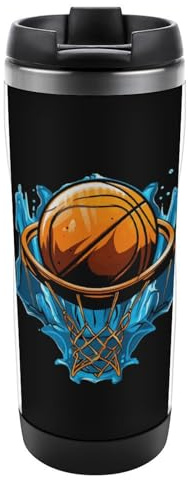 Basketball Hoop Sports Basketball Travel Mug Stainless Steel Coffee Cup Vacuum Insulated Cup with Lid for Hot and Cold Drinks