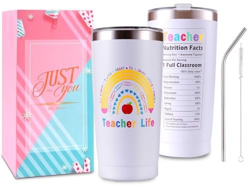 COSBERY Thank You Teacher Gifts for Women, 20Oz Teacher Travel Mug, Best End of The Year/Christmas/Birthday/Leaving Gifts from Students/Parents