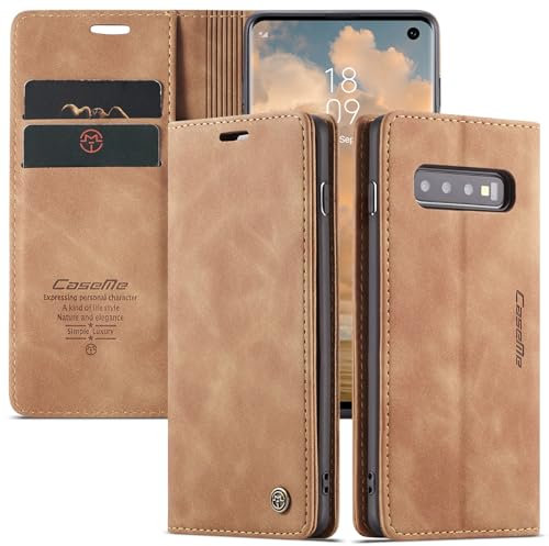 owlhold Handyhülle Samsung Galaxy S10 hülle klapphülle Premium Lederhülle Weiches Vintage Handytasche Faltbare Ständer Schutzhülle Kartenfach Standfunktion hülleSamsung Galaxy S10 4G - Braun