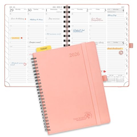 POPRUN TJ-26-WELO7-PK Planer 2026 (Medium – 16,5 x 21,6 cm) mit Stundenplan und vertikalem Layout – Wochenkalender 2026 (Januar 2026–Dez.2026) für Zeitmanagement, Rosa