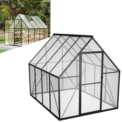 LZQ Serra da giardino in alluminio con fondazione, 230 x 180 x 195 cm, con porta scorrevole e lucernario, serra da giardino, resistente all'inverno, per l'allevamento di pomodori (6 x 8 ft)