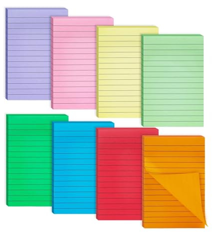 Agoer 400 Blatt Linierte Haftnotizen,8 Farben Groß Klebezettel,100 * 150mm Selbstklebend Haftnotizen Klebezettel,Linierte Notizzettel für Planer Erinnerung Büro Zuhause Schule Zubehör 50 Blatt/Block