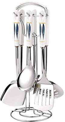 GUHPZA 7 PCS Kitchen Utensils Set - Kitchen Utensil Set, Stainless Steel Cooking Utensils Set with Rotating Storage Stand, Kitchen Tools Set