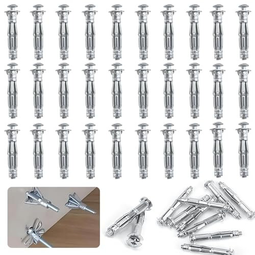 30 Chevilles à Expansion pour Mur Creux éCrous à Pétales Galvanisés M6*52 Cheville pour Carreaux de Platre Ancrages Muraux Métalliques Creux pour Plaques de Plâtre, Murs Creux Et Briques, Etc