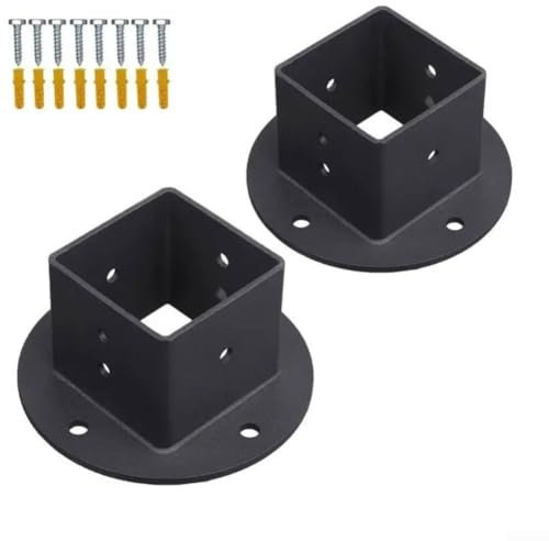 Square Fence Pole Flange Base, 2 Pcs 2Inchx2inch Pergola Post Brackets Kit Floor Flange For Deck Railing Mailbox