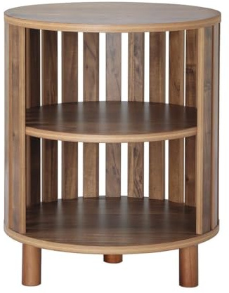 Calicosy – Table de Chevet Ronde à Lames Ajourées H50 cm – Bout de Canapé 3 Tablettes avec Accès Ouvert – 4 Pieds Bois Peints – Petit Meuble Polyvalent Salon ou Chambre
