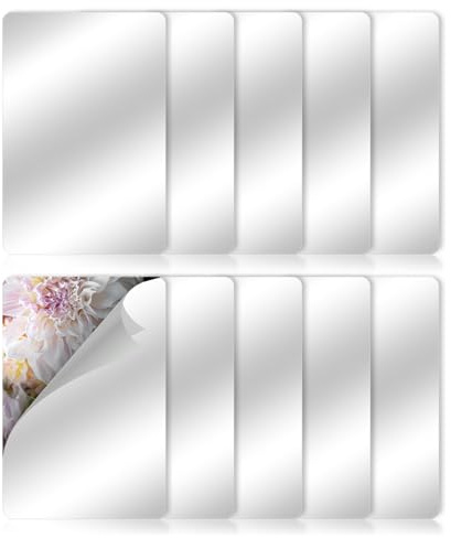 Qulkws 16 x 10 cm Selbstklebende Fliesenspiegel Spiegel zum Aufkleben, 10 Stück Acrylspiegel Flexible Spiegelfolie, Klebespiegel Selbstklebend für DIY Hause Wohnzimmer