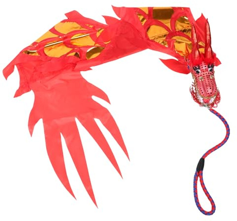 CAXUSD Dragon Dansant Garçon et Filles à Rubans Rouges Unilatéraux, Accessoire Décoration 3D Tête de Dragon, Cosplay Long Chinois pour Fête du Nouvel an, Accessoires Spectacle