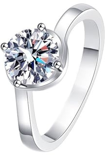 Skcess 18 Karat Weißgold Ehering Labordiamant Weiß, Damen Ring Eleganter, Gewellter, Runder Labordiamant mit 4 Krappen, 1 Karat, 6,5 mm Größe 58 (18.5)