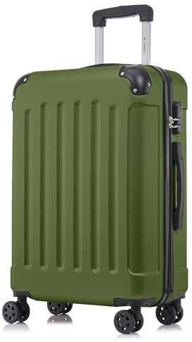YONSLY Koffer Suitcase L Olive, Trolley Reisekoffer, Rollkoffer Handgepäck mit 4 Rollen 360°, Hartschalenreisekoffer, Zahlenschloss, Weicher Gummigriff
