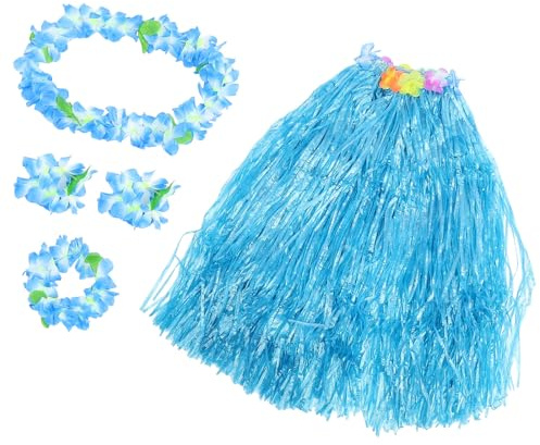 GALPADA Jupe Hula Hawaïenne Double Couche Bleu Guirlande Tropicale 5 Pièces pour Fête Luau, Plage et Soirée Thème Îles, Costume Hawaïen Léger et Confortable