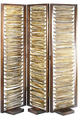 Kobolo Paravent 3-TLG. Raumteiler aus Holz Bambus 166x24x170 cm