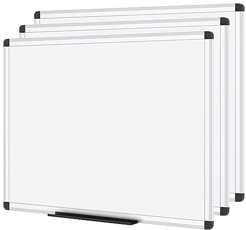 VIZ-PRO Dry Erase Board 60 x 45 cm, 3 Pack, Wall Mounted Whiteboard | Marker Tray and Silver Aluminium Frame, Dry Wipe Writing Board for Office, Home & School