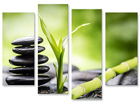 islandburner Tableau sur toile Pierres de basalte zen plantes bambou Cadre Affiche Poster Murale Tableaux
