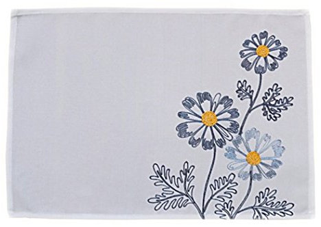 Tischdecke 35x50 cm Wollweiß Blumen Grau gestickt Tischläufer Läufer Frühling Sommer (35 x 50 cm)