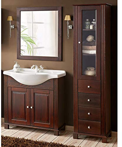 Lomadox Badmöbel Set inkl. 85 cm Keramik-Waschbecken, im Landhausstil, Pinie Massivholz braun, B/H/T ca. 161/180/49 cm