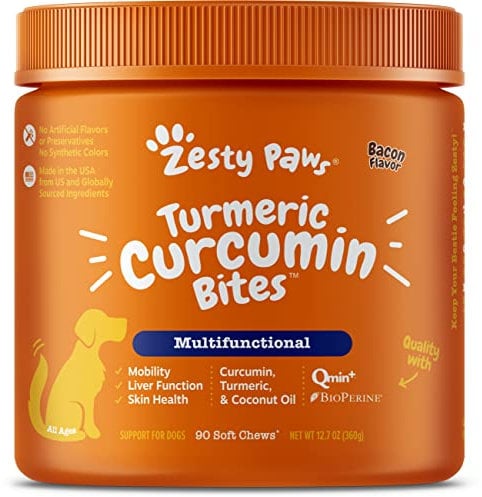 Zesty Paws, Turmeric Curcumin Bites for Dogs, Everyday Vitality, All Ages, Bacon Flavour, 90 Soft Chews
