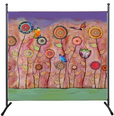 QUICK STAR Paravent 180 x 180 cm, Motif Fleurs rétro, cloison de séparation, cloison de séparation pour Balcon, Jardin