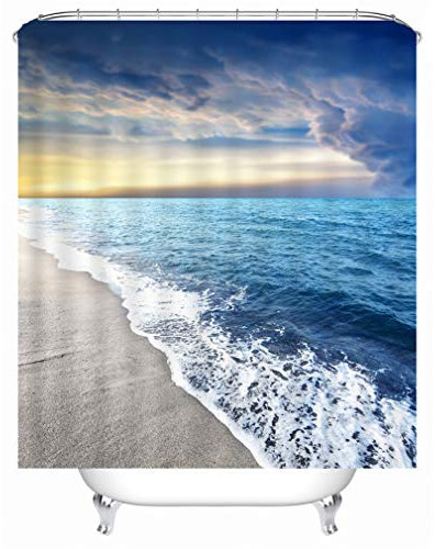 Xlabor Strand Motiv Duschvorhang Wasserdicht Stoff Anti-Schimmel inkl. 12 Duschvorhangringe Waschbar Badewannevorhang 240x200cm Muster-C