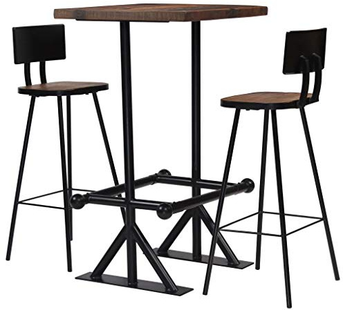 Festnight Bartisch Set 3-teilig | Stehtisch mit Stühlen | Küchenbartisch mit 2 Barhocker | Bistrotisch mit Stühlen Set | Tresentisch mit Barhocker | Massives Altholz und Stahlrahmen