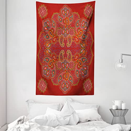 ABAKUHAUS Mandala Wandteppich, Motiv Traditionelles Paisley aus Weiches Mikrofaser Stoff Waschbar ohne Verblassen Digitaldruck, 140 x 230 cm, Bordeauxrot Weiß