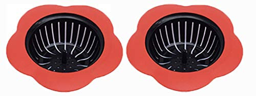 yescool Silicone Kitchen Sink Strainer 2 Pack, Pouring strainers，Drain FilterLarge Wide Rim 4.5 Diameter (4.5 Diameter, 2 Red)