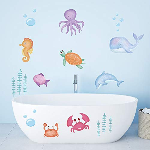 ufengke Wandtattoos Unter Dem Meer Meerestiere Tiere Wandsticker Wandaufkleber Fisch Seetang Wanddeko für Kinderzimmer Badezimmer Wohnzimmer