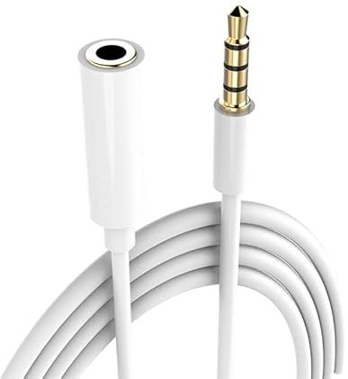 CABLEPELADO Rallonge jack 3,5 mm avec microphone 4 broches | Rallonge casque 3,5 mm | Mâle à femelle | Compatible avec PS5/PS4, casques, haut-parleurs, PC, mobile | Blanc | 3 mètres