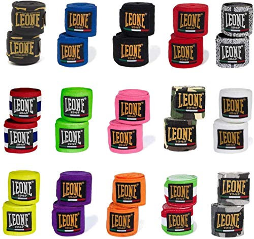 Leone1947 Handbandagen Teilelastisch 2,5m / 3,5m / 4,5m lang - Boxbandagen MMA Boxen Bandagen Wickelbandagen Boxen Muay Thai - diverse Farben und Längen (Schwarz, 2,50m)