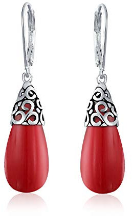 Western Stil Dunkelrot Burgund Simuliert Koralle Längliche Tropfen Filigran Hebel Zurück Baumeln Ohrringe Für Frauen .925 Sterling Silber