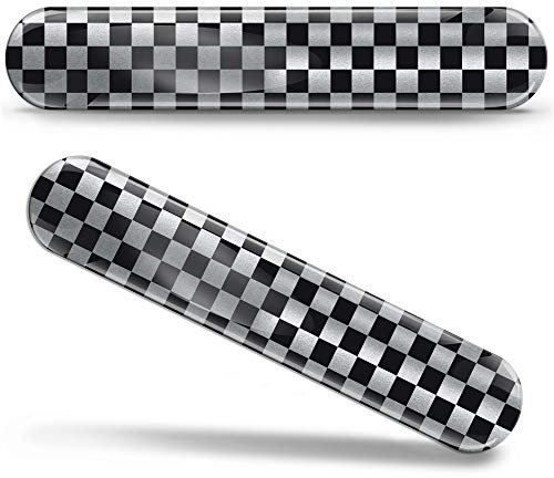 SkinoEu® 2 x 3D Gel Silicone Flexibles Autocollant Stickers pour Voiture Moto Fenêtre Porte Casque Scooter PC Drapeau à Damier Départ Arrivée Rallye Argent Noir KS 98