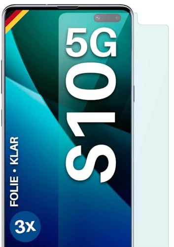 moex für Samsung Galaxy S10 5G Schutzfolie Displayschutz Folie Ultra-klar HD 0,2 mm kompatibel mit jeder Hülle, Anbringen ohne Blasen, Handyfolie Extra Kratzfest, FlexProtect 3 Stück