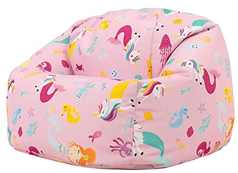 Bean Bag Bazaar Mermaid Print Kids Bean Bag, Kids Bean Bag Chair with Filling Included for Girls and Boys, Childs Chair, Beanbags for Children, Nursery Décor, Playroom Décor, Bedroom Accessories
