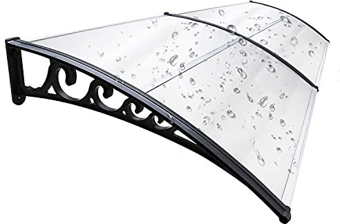 EINFEBEN Vordach mit Seitenteil,Transparent Überdachung,Schwarz,Polycarbonatplatten,Terrassen Windschutz (200×100 cm)