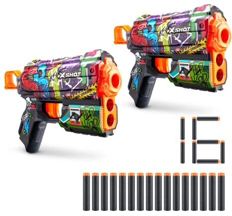 X-Shot Skins Flux, Graffiti, Schaumstoffdart-Blaster (2er Pack, 16 Darts)