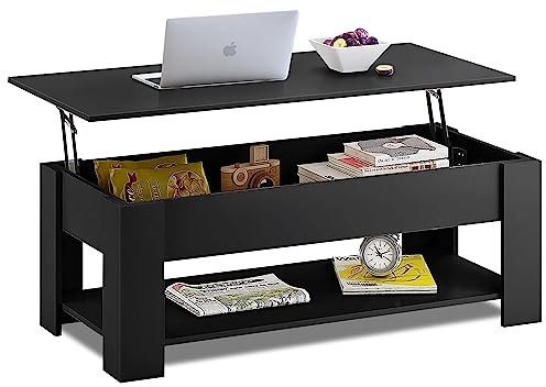 Blisswood Coffee Table With Storage, Lift Up Coffee Tables for Living Room, Wooden Coffee Table With 1 Shelf Large Hidden Storage Modern Rectangular Sofa End Lift-Top Tea Table Furniture (Black)