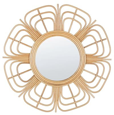 Beliani Dekorativer Wandspiegel natürlich aus Rattan Sonnenform rund Boho 60 cm Pasaku