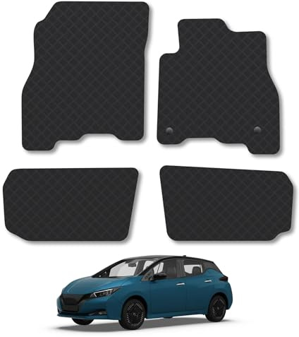 Nissan Leaf (2018+) Rubber Car Mats Accessories Tailored Fit Compatible Accessory Waterproof Protection Non-Slip Floor Mats Full Coverage Durable Front Rear Set Coverage with Clips
