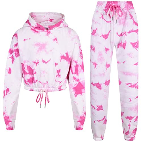 A2Z 4 Kids Tracksuit Tie Dye Printed Cropped Hoodie with Jogger Sweatpants Gym Sports Activewear Cord Outfit Set Girls Children Age 5-6, 7-8, 9-10, 11-12 & 13 years