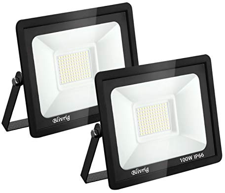 LED Strahler Außen 100W 2 Stück, LED Strahler Flutlicht 100W, 10000LM Superhell Außenstrahler 6000K Kaltweiß Fluter Flutlicht IP66 Wasserdicht Aussenstrahler, Außenlampe Hinterhof, Garage, Flur