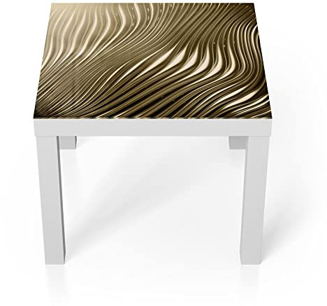 DEQORI Glastisch | weiß klein 55x55 cm | Motiv Goldenes Rillendesign | ausgefallener Beistelltisch aus Glas | Hochglanz Couchtisch fürs Wohnzimmer | moderner Couch Tisch mit Design