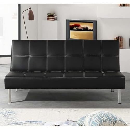 Bagno Italia Schlafsofa für 3 Personen, 170 x 96 cm, Farbe: Schwarz, Kunstleder, Metallfüße, Modell Gabriel